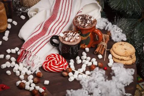 Two cups of cocoa Stock Photos