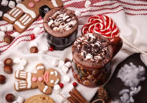 Two cups of cocoa Stock Photos