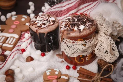 Two cups of cocoa Stock Photos