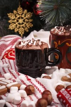 Two cups of cocoa Stock Photos