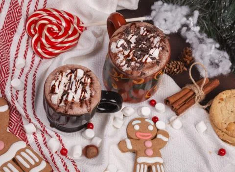 Two cups of cocoa Stock Photos