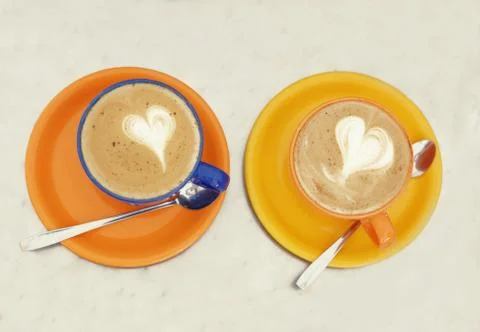 Two cups of coffee latte art Stock Illustration