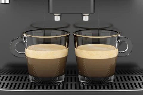 Two cups with coffee standing on black coffee machine Stock Illustration