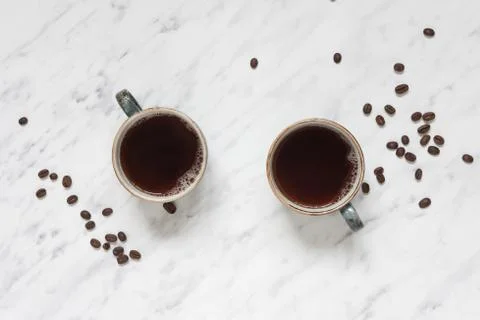Two cups of coffee, top view Stock-Fotos