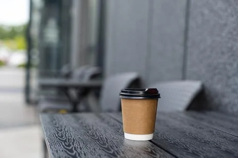 Two cups of hot chocolate or coffee on the table in cafe, close up Stock-Fotos