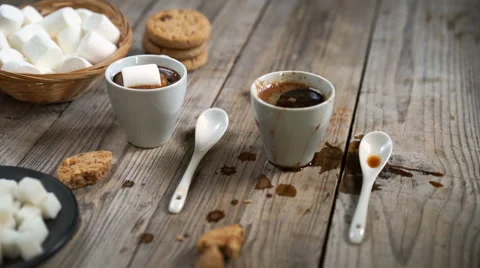 Two cups of hot coffee Stock Footage 65402856