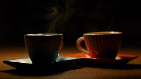 Two Cups Of Hot Coffee Stock Footage 221649029