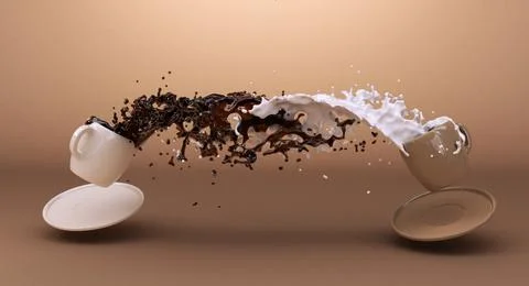 Two cups of spilling coffee creating splash Foto stock