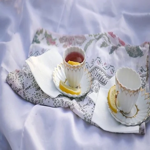 Two cups of tea with lemon Stock Footage 69542623