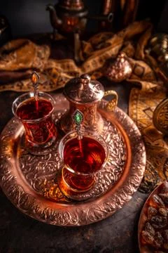 Two cups of turkish tea Stock Photos