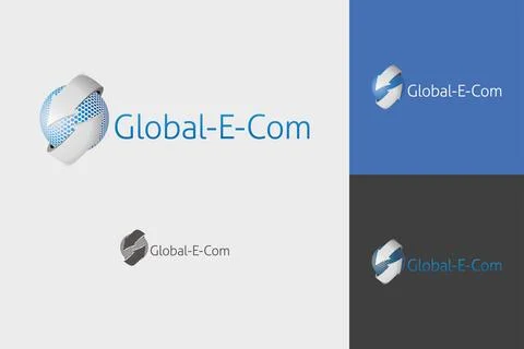 Two curved arrows flank the sphere modern 3D logo with globe and arrow Stock Illustration
