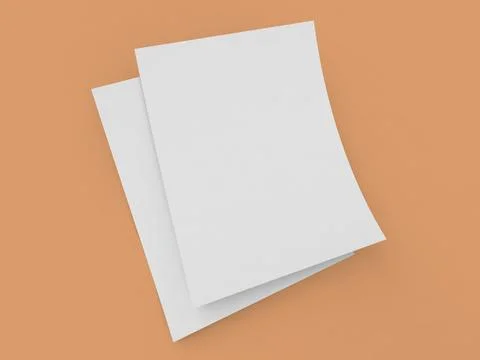 Two curved sheets of A4 paper on a brown background. Stock Illustration