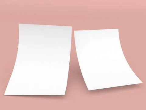 Two curved sheets of A4 paper on an orange background. Stock Illustration