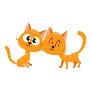 Two cute and funny, curious, cuddling red cat, kitten characters Illustrazione stock