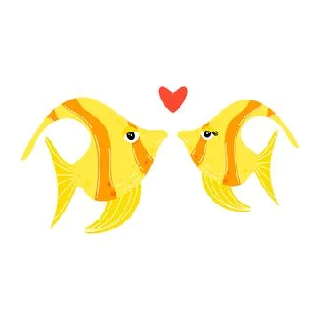 Two cute angelfish love each other, isolated on a white background. Stock Illustration