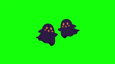 Two Cute Animated Purple Ghosts on Green Screen Stock Footage 331050136
