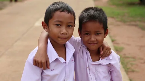 Two Cute Asian Grade School Students 스톡 동영상 34546972