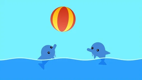 Dolphins play balls. Two dolphins whales play balls.