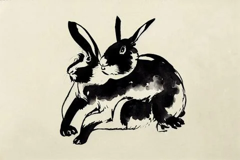 Two cute bunnies. Romantic date, meeting. Hand painted watercolor. Stock Illustration