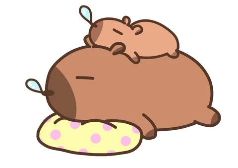 Two cute capybaras sleeping on a polka dot pillow Illustrazione stock