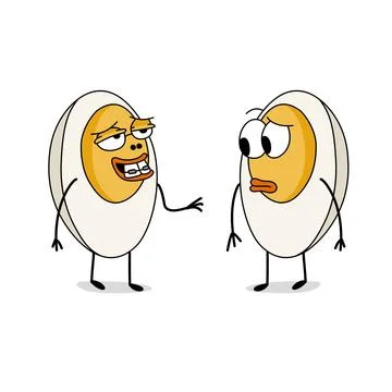 Two cute cartoon boiled eggs talking to each other on white Stock Illustration