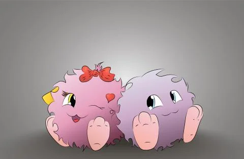 Two cute cartoon monster back to back grey Stock Illustration