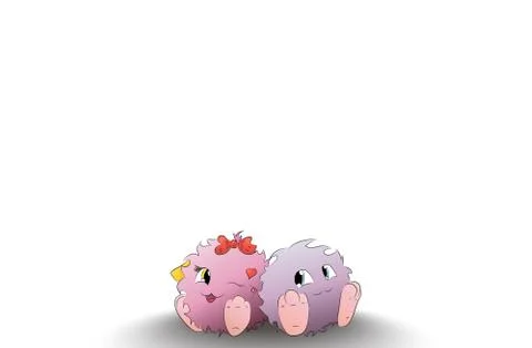 Two cute cartoon monster sitting back to back white Stock Illustration