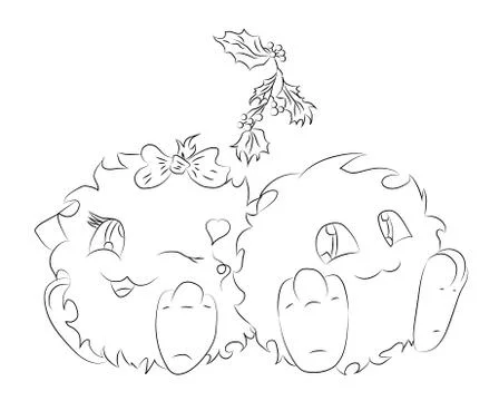 Two cute cartoon monster under the Christmas mistletoe Stock-Illustration