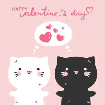 Two cute cats thinking of love with hearts in a speech bubble Illustrazione stock