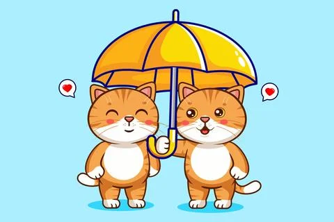 Two Cute Cats Under an Umbrella Vector Illustration Stock-Illustration