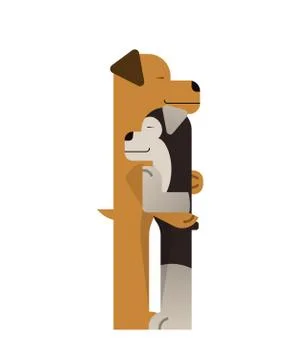 Two cute dogs hugging. Stock Illustration