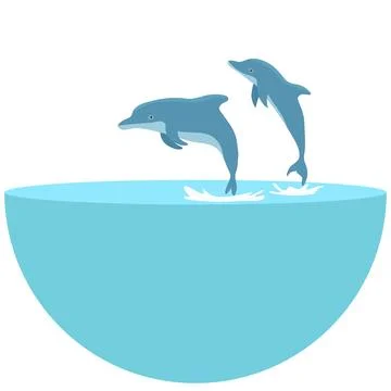 Two cute dolphins jumping out of the water flat vector illustration Stock Illustration