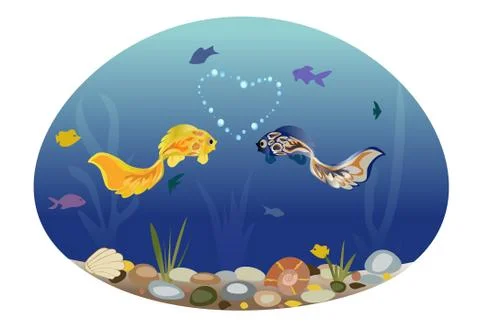 Two cute fish in love Stock Illustration