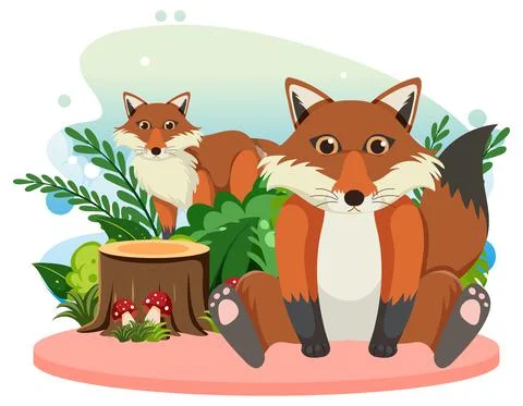 Two cute foxes in flat cartoon style Stock Illustration