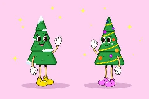 Two cute  groovy retro Stock Illustration