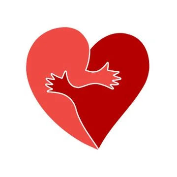 Two cute halves of heart shape embracing each other. Great as metaphor for Stock Illustration
