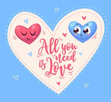 Two cute hearts in love. Vector  illustration Stock Illustration