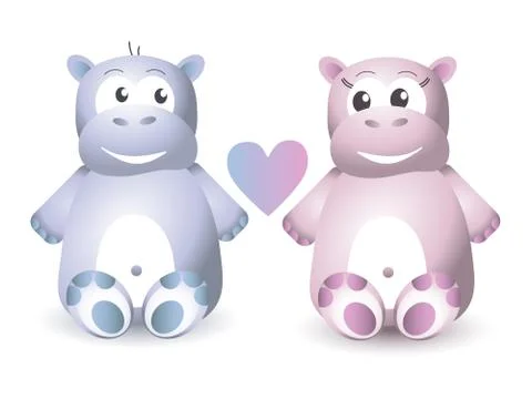 Two Cute Hippo Sitting Stock Illustration