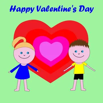 Two cute kids congratulate each other on Valentines Day Vector greeting card 库存插图