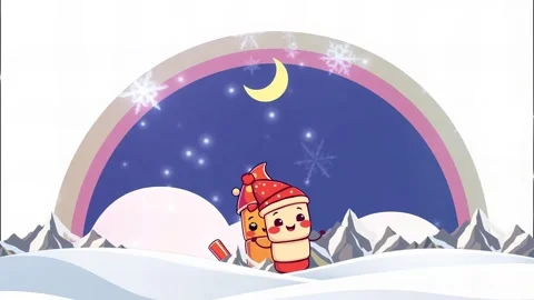Two cute marshmallow in winter snowy background Stock Footage 297727364
