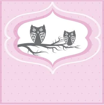 Two cute owls on the tree branch 스톡 일러스트