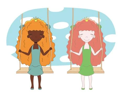 Two cute princesses on a swing Illustrazione stock