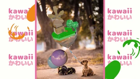 Two cute puppies with 3d objects Stock Footage 106108308