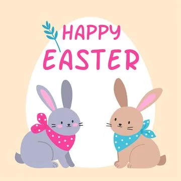 Two cute rabbits. Happy easter. Vector illustration in flat style Illustrazione stock
