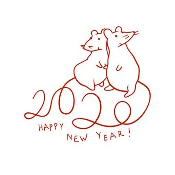 Two cute rats. Hand drawn illustration of Happy New Year. 2020 typography, co Stock Illustration