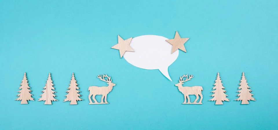Two cute reindeers talking to each other, speech bubble with copy space, chri Stock Illustration