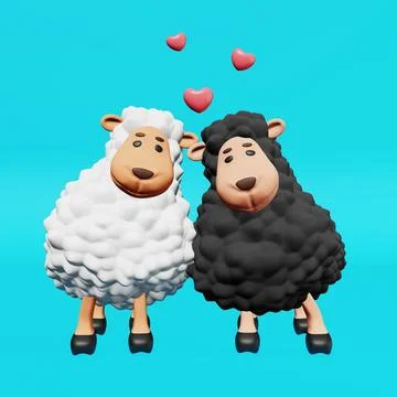 Two cute sheep friends 3d rendering. Friendship Day Valentines day. Pyjamas p Stock Illustration