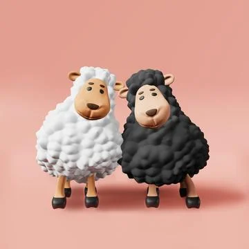 Two cute sheeps friends 3d rendering. Friendship Day. Pyjamas printing bedclo Stock Illustration