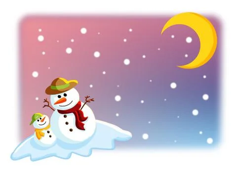 Two cute snowman. Stock Illustration