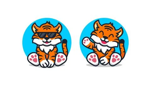 Two cute tiger icons Stock Illustration